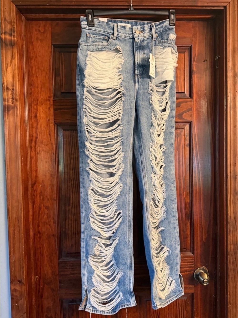 Good American Light Blue Distressed Straight-Leg Jeans